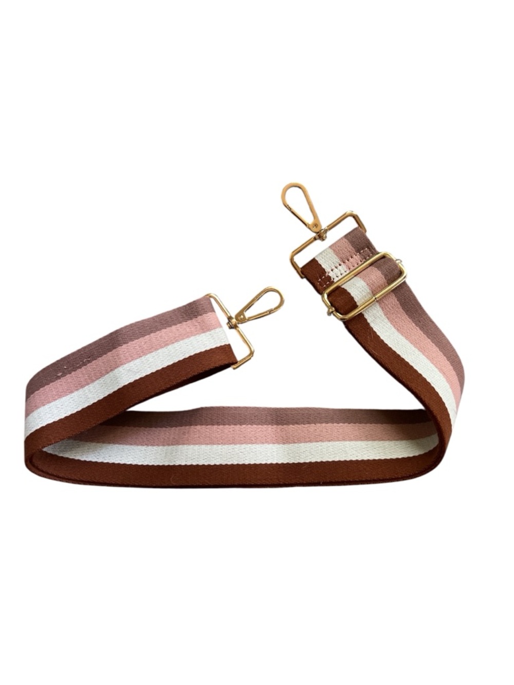 NWOT Adjustable Brown & Pink Striped Bag Strap with Gold Hardware